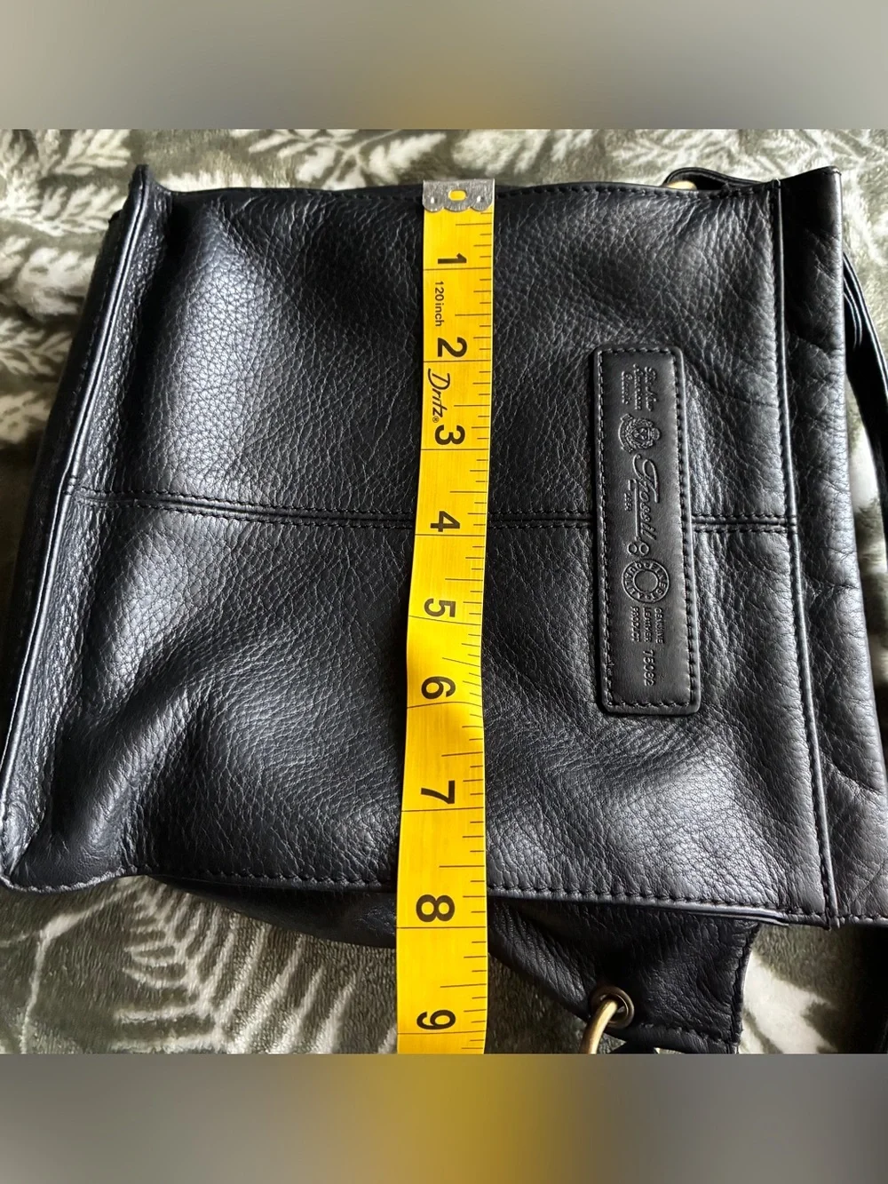 Fossil Black Leather Crossbody Bag with Brass Key Charm